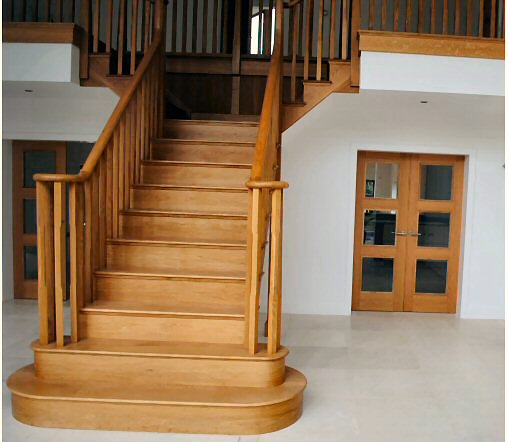 Modern swept stairs Modern swept stairs with oak treads